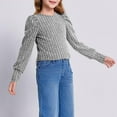 thumbnail image 3 of MKOSPLRT Kids Casual Dressy Tops Puff Long Sleeve Ribbed Knit Shirts Crew Neck Soft T Shirts Basic Solid Color Tunic Tops for Girl 5-14 Years, 3 of 8