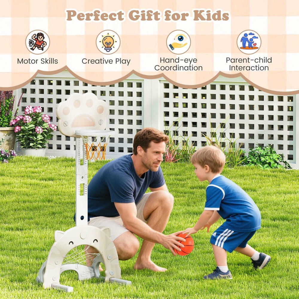 Barara King 3 in 1 Basketball Hoop with Basketball and Foldable Rim, Basketball Hoop Stand for Indoor, Outdoor, Gray