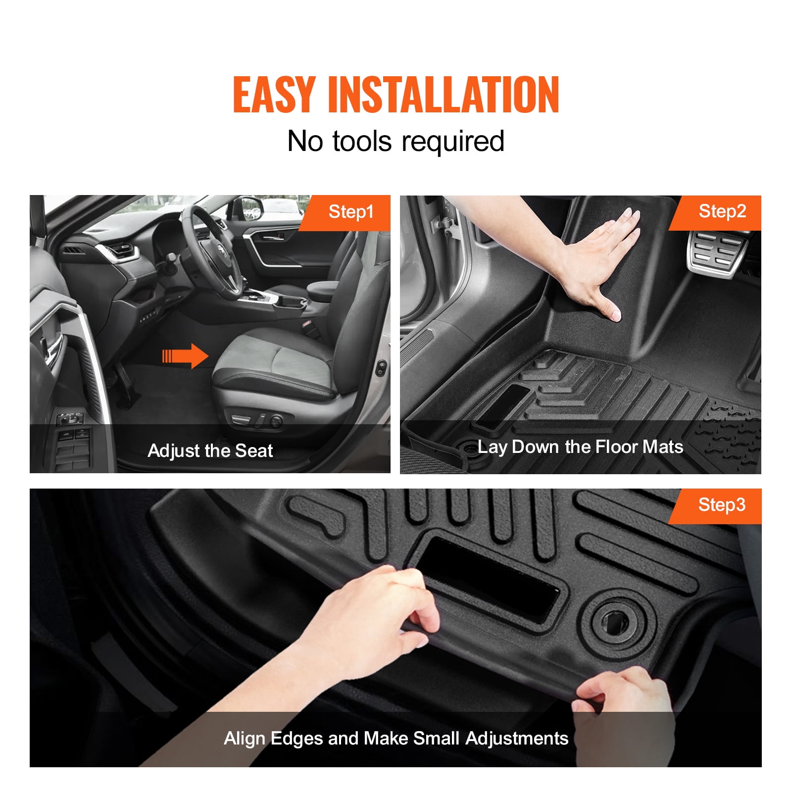 KFFKFF Car Floor Mats, Compatible with Toyota RAV4 (Excluding Hybrid or Prime) 2019-2024, Set of 3 Front and Second Row Liners, Weather-Resistant Customized TPE Car Floor Mats, Simple to Maintain