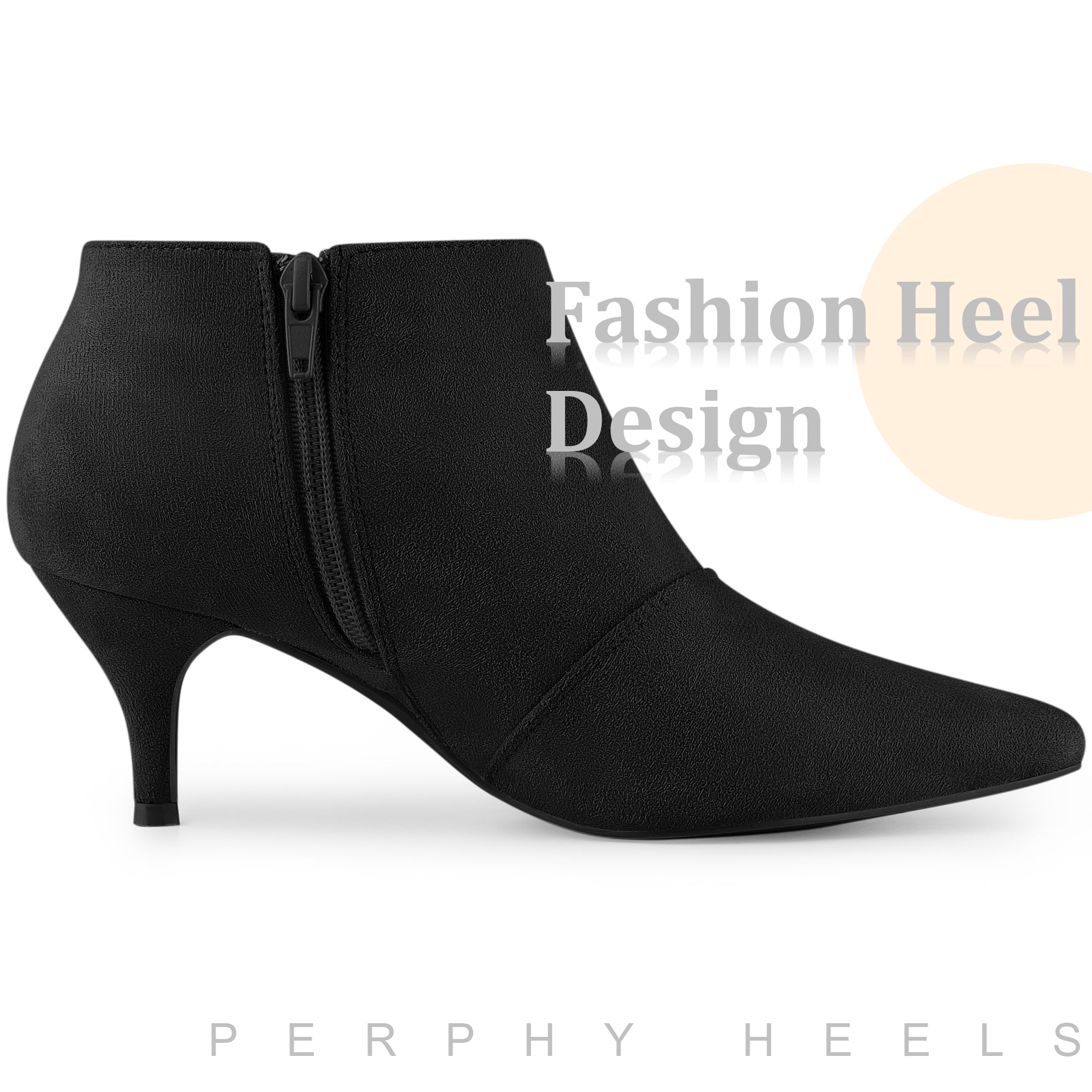 Unique Bargains Pointed Toe Cutout Kitten Heels Ankle Boots for Women Black 6.5