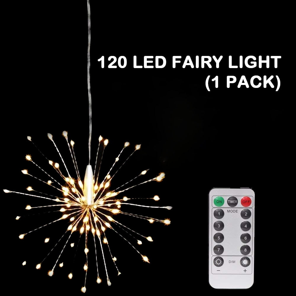 2Pack 120 LED Fireworks Lights 8 Modes Dimmable Christmas Decorative Twinkle Starry Fairy Lights Battery Operated with Remote Timer for Indoor Outdoor Holiday Wedding Yard Garden Bedroom Warm White Minetom