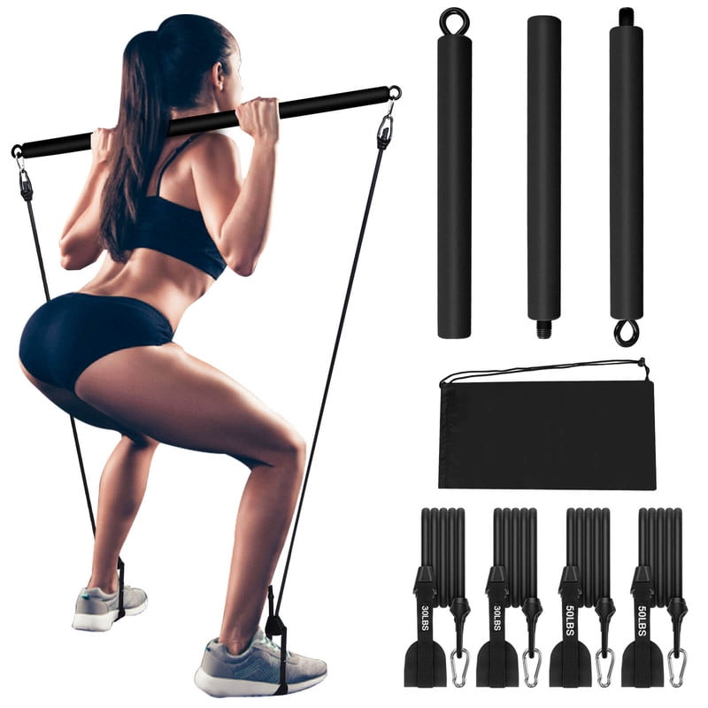 Pilates Bar Kit with Adjustable Resistance Bands, 3Section Pilates Stick Bar for Women and Men
