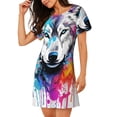 thumbnail image 2 of Naloa Cool Colorful Wolf Print Women Nightgowns,Womens Loungewear,Short Sleeve Sleepwear,Comfy Ladies Nightdress, 2 of 6