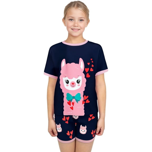 Aihuaihua Toddler Girl Summer Outfits 6t Cartoon Print Short Sleeved Tops and Shorts Crew Neck Casual Girls' Two Piece Summer Set Preppy Clothes