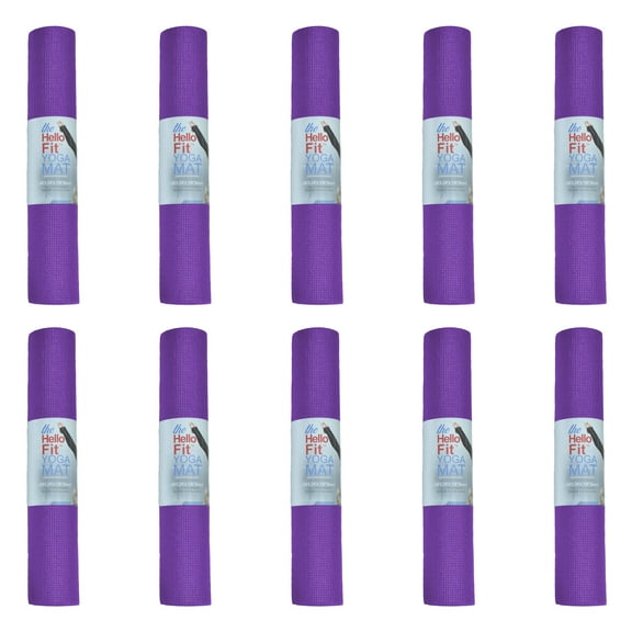 Hello Fit Bulk Yoga Mats, Affordable Exercise Mats, Non-Slip, Eco Friendly, 10 Pack, Purple