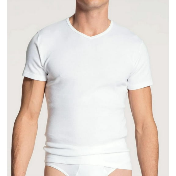 Men's Calida 14315 Cotton Classic V-Neck T-Shirt (White 2XL)