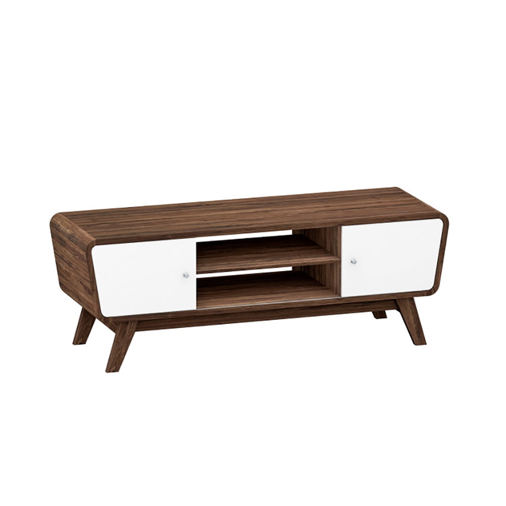 Finihen TV Stand, TV Cabinet, Sliding Door TV Stand with Adjustable Shelf for TVs up to 55 Inch, for Living Room, Bedroom, Walnut