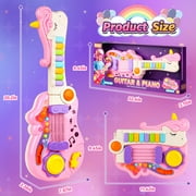 HopeRock Toddler Guitar/Foldable Piano Toys, Pink Musical Toy with LED Lights for Toddlers Ages 3-6, Instrument Toys Christmas Birthday Gift for Little Girls.