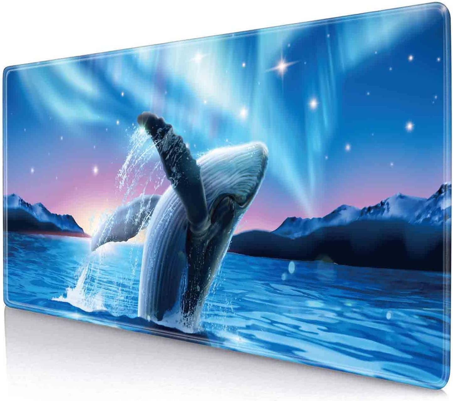 Whale Jumping on Sea Mouse Pad, Bue Aurora Large Mouse Pads, AntiSlip