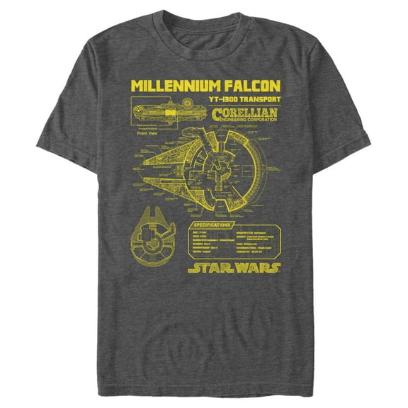 Men's Star Wars Millennium Falcon Schematics Graphic Tee Charcoal Heather Medium