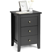 Giantex Nightstand, Side Table with 3 Drawers, Bedroom Side Storage Cabinet Wooden End Table Accent Table Solid Wood Legs
