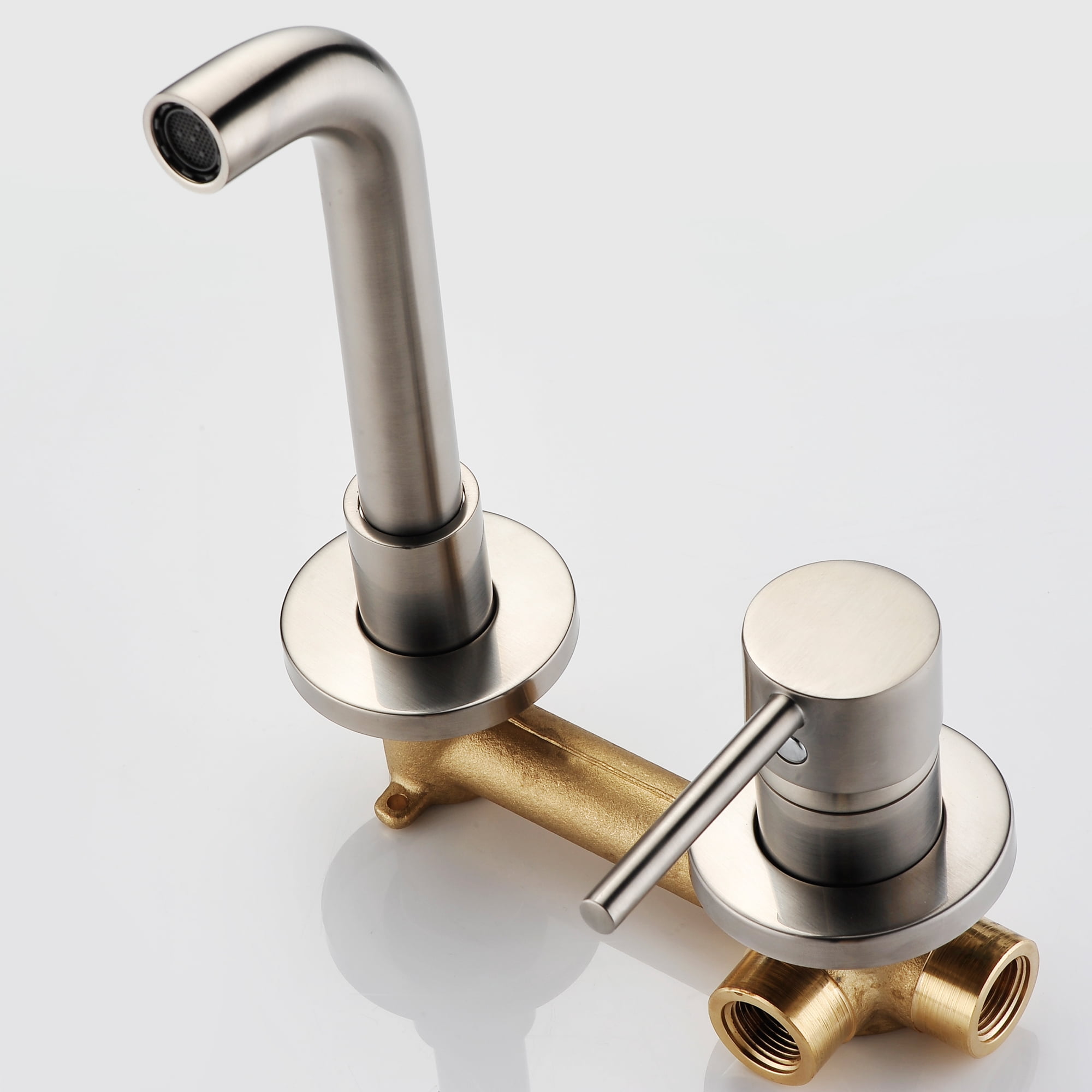 Sumerain Wall Mount Bathroom Sink Faucet Brushed Nickel,Single Handle Wall Mount Lavatory Faucet with Brass Rough-in Valve