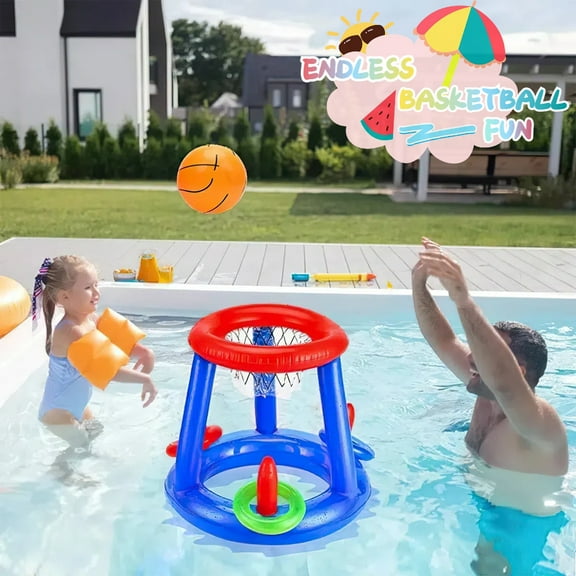 Pool Toys Games Set, Inflatable Basketball Hoop Ring Toss Pool Game, Game Toys for Kids Adults Swimming Pool Water Game, Summer Party Interactive Water Games