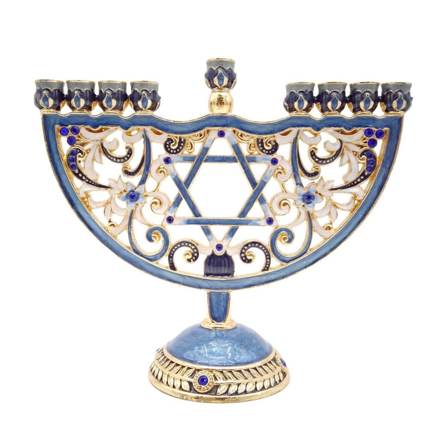 6,5 Pulgadas de Alto Menorah Pintado a Mano Judío Bejeweled Decorativo Candelabro Candelabro Navidad Artesanía Inauguración de La Casa Regalo , G azul