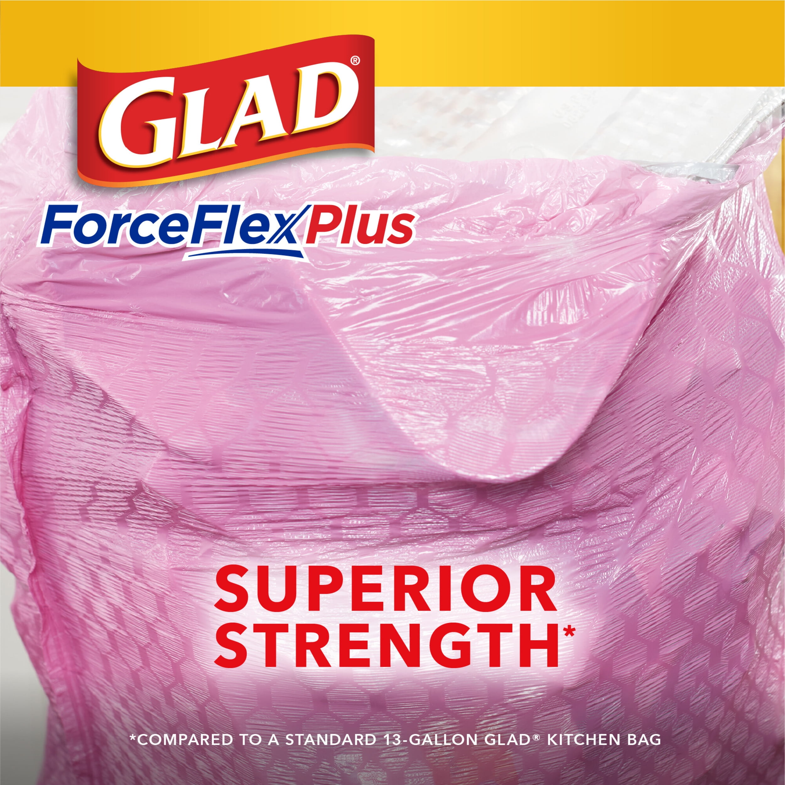 Glad ForceFlexPlus 13 Gallon Tall Kitchen Trash Bags, Cherry Blossom with Febreze, 40 Bags, Size: 40 ct