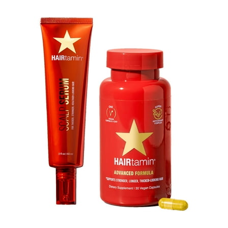 HAIRtamin Advanced Hair Growth Supplement & Gorgeous Travel Serum – 30 Capsules with 15 ml Scalp Serum