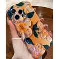 thumbnail image 2 of Case for iPhone 15 Pro Max, Colorful Retro Oil Painting Printed Flower Laser Glossy Pattern Cute Curly Wave Edge Exquisite Phone Cover Stylish Durable TPU Protective Case (Apricot), 2 of 16