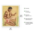 thumbnail image 2 of Kneeling Hawaiian Drummer (Mea hoʻokani pahu) - Vintage Hawaiian Airbrush Art by Gill c.1940s - Fine Art Matte Paper Print (Unframed) 16x20in, 2 of 4