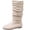 Beige, variant on Womens Mid Calf Boots Round Toe Tassel Detail Flat Heel Western Style Boots for Casual Daily Wear