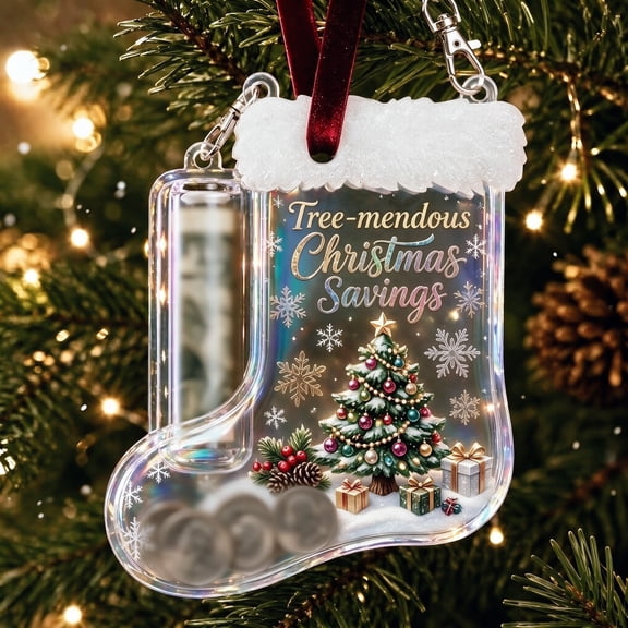Acrylic Christmas Stocking Money Holder Ornament, Clear Cash Gift Card Hanging Decoration with Holiday Text and Tree Scene ...