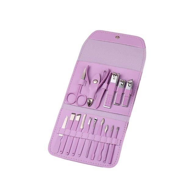 Qarigey Juego de cortaúñas, accesorio para recortar cutículas, herramientas para forma a las uñas, Kit de tijeras de manicura con bolsa Juegos de manicura Violeta