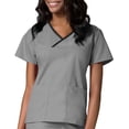 thumbnail image 1 of Maevn Core Contrast Y-Neck Mock Wrap Scrub Top [XXS - 5XL, FREE SHIPPING], 1 of 1