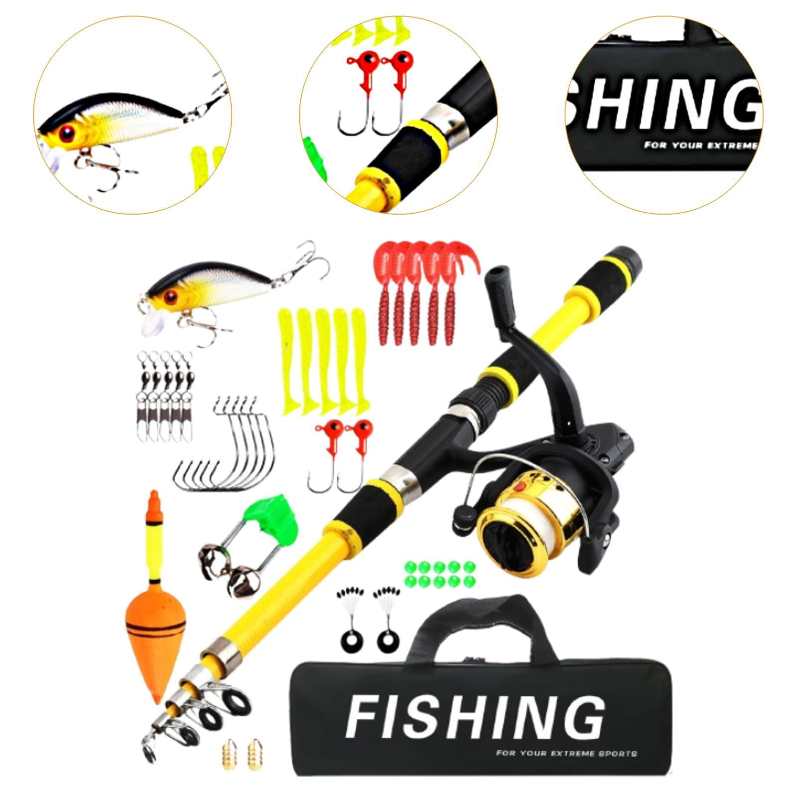 colaxi Kids Fishing Pole Fishing Accessories Travel Telescopic Fishing Rod and Reel Yellow