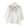 thumbnail image 2 of Ounisa Blouses for Women Dressy Casual Ruffle 3/4 Length Sleeve Womens Tops V Neck Button Loose Tshirts Trendy Summer Shirts, 2 of 5