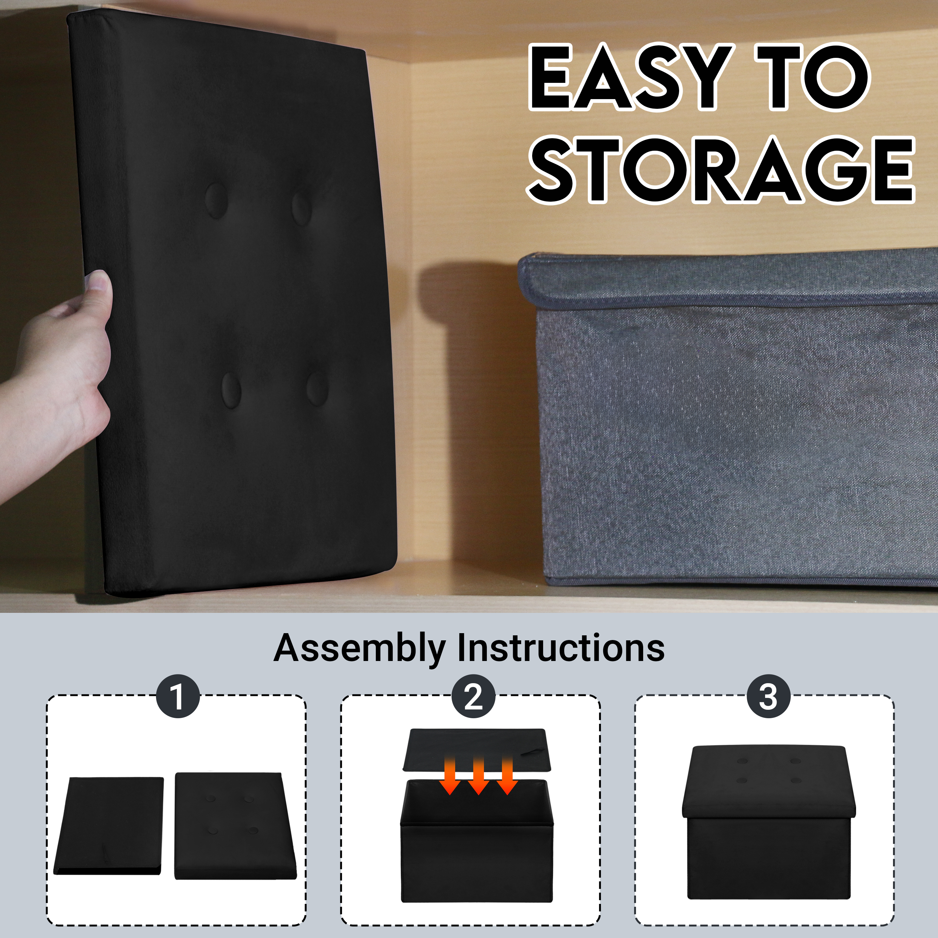 Zoes Homeware Small Storage Ottoman, Black photo 6