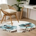 thumbnail image 5 of 4ft Round Rug, Vintage Flowers Non-Skid Rubber Backing Large Area Rugs - Living Room Bedroom Home Office, Teal Blue Floral Nature Butterfly Indoor Floor Mat Carpets Washable Rug, 5 of 9