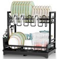 thumbnail image 1 of Stelive 2-Tier Dish Drying Rack Dish Drainer Cutlery Holder Dish Drainer Rack Multifunctional Storage Rack w/ Drainboard for Kitchen (Black), 1 of 12
