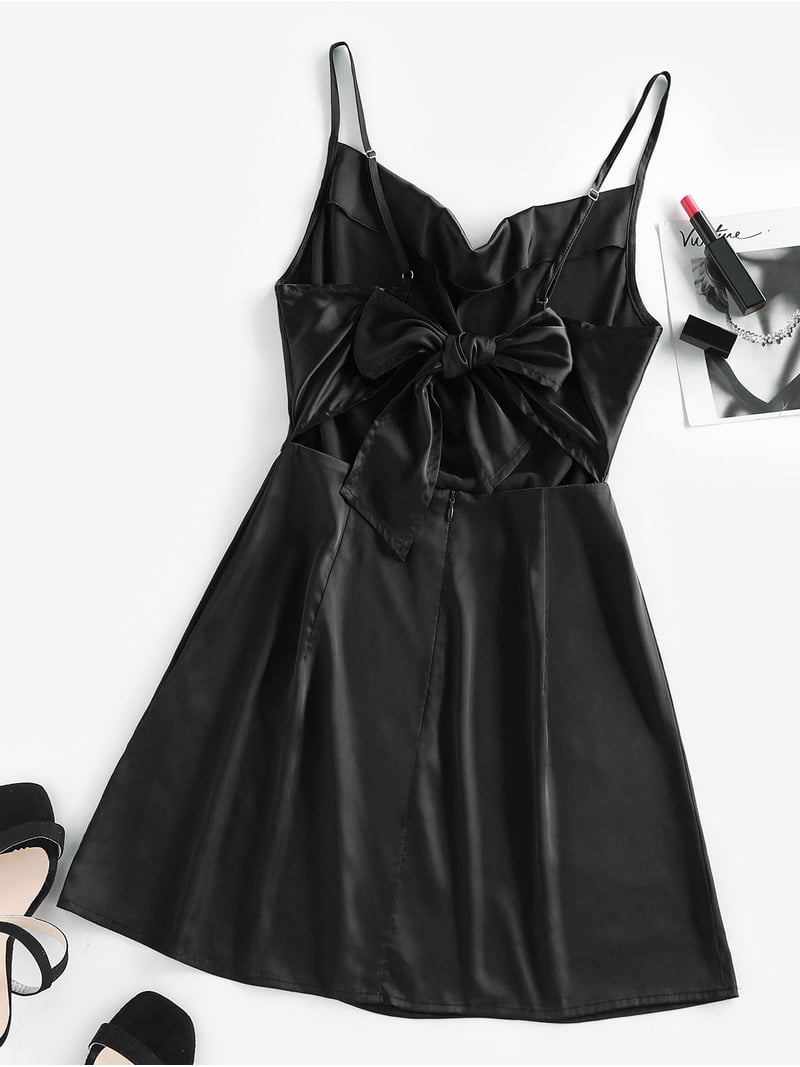 ZAFUL for Women Prom Dress Sexy Mini Slip Satin Back Tie Cami Dress Black  XL - Walmart.com