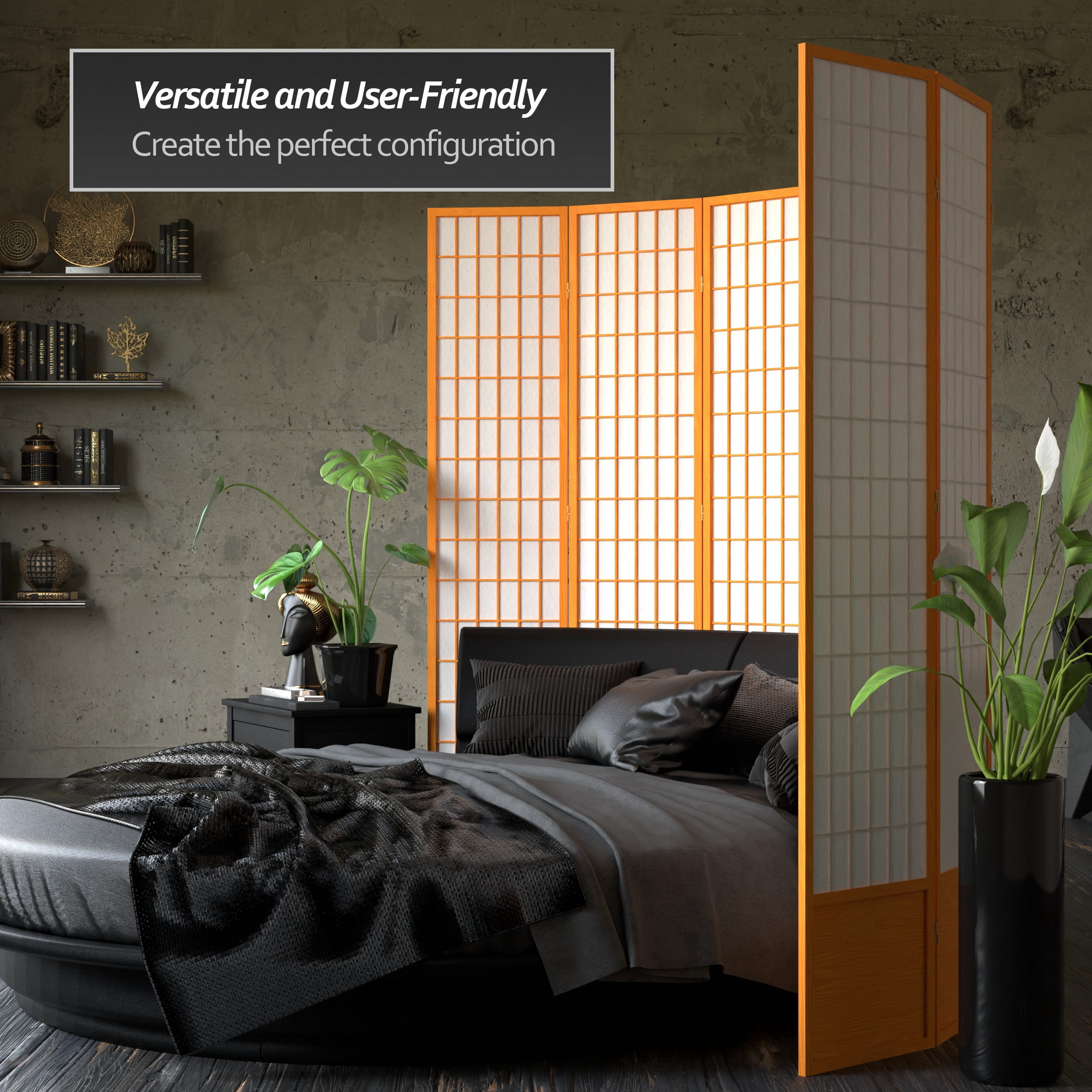 Red Lantern 7 ft. Tall Window Pane Shoji Screen - Honey - 3 Panels
