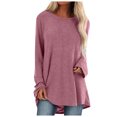 thumbnail image 2 of Womens Blouses and Tops Dressy Women's Casual Round Neck Long Sleeve Color T-Shirt Top Blouse, 2 of 5
