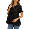 thumbnail image 4 of INSPIRE CHIC Women's Mother's Days Maternity Casual Round Neck Ruffle Sleeve Button T-Shirts Babydoll Loose Fit Peplum Tops S Black, 4 of 6