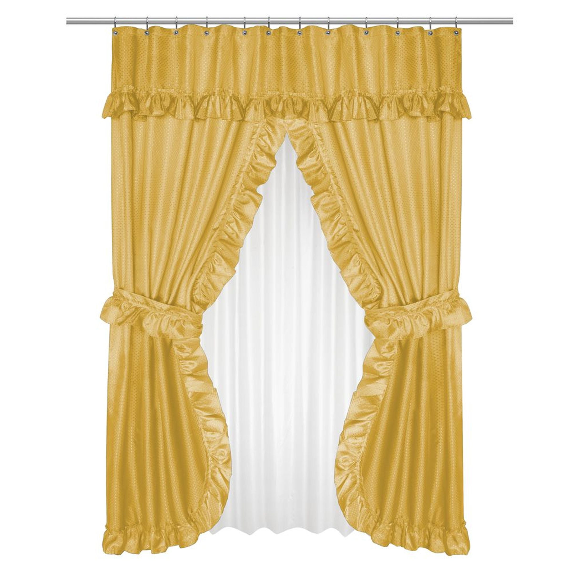 Live Life Double Swag Diamond Piqued Fabric Shower Curtain with Tie