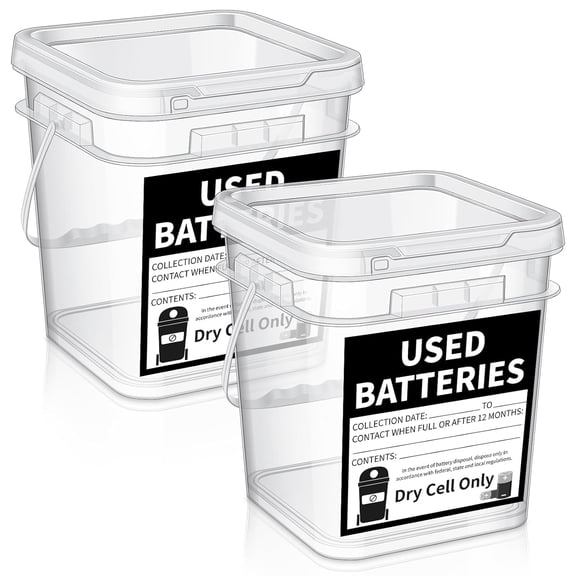 2 Pcs Battery Recycling Container 1.32 Gallon Battery Disposal Container Dry Cell Storage Recycling Bin with Label for Home Office Classroom Supplies