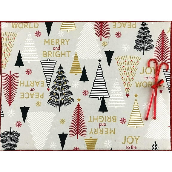 Serafina Home Decorative Holiday Christmas Dish Drying Mat: Modern Decorative Forest Trees on Grey, Merry Bright and Peace on Earth Greetings (Trees)