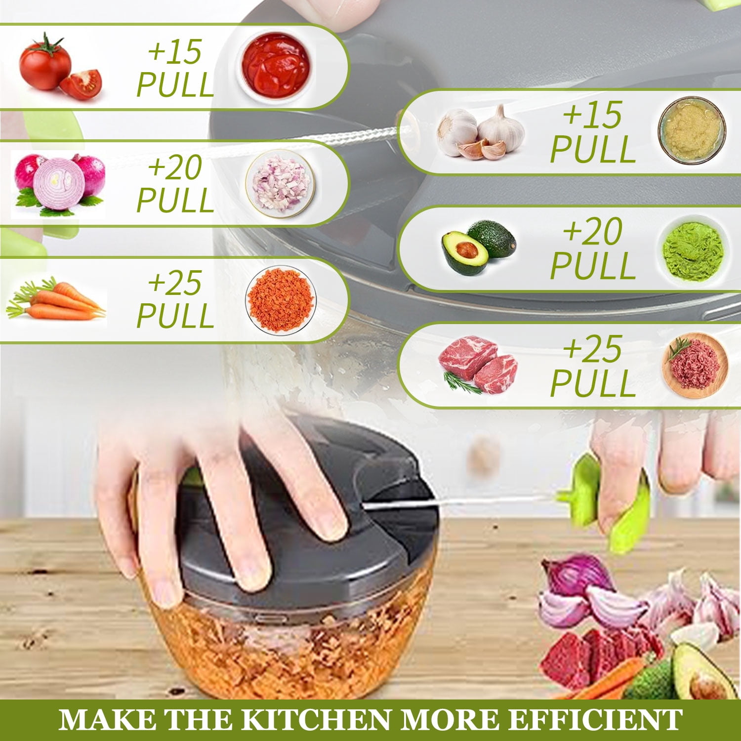 520ml Manual Food Chopper Shredder with 6 Stainless Steel Blades, Portable Hand Pull String Blender for Garlic, Chili Peppers, Peppers, Carrots, Onions and other Vegetables