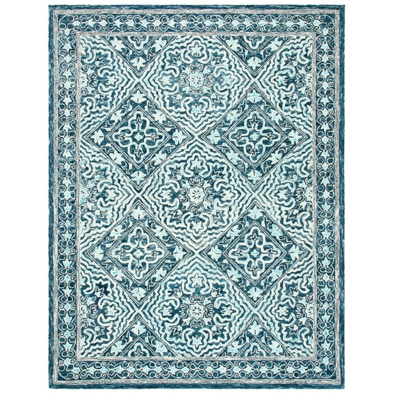 SAFAVIEH Trace Dulcibella Oriental Area Rug, Navy/Light Blue, 9' x 12'