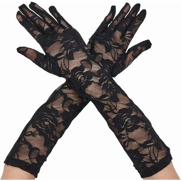 2pairs Polyester Long Lace Gloves for Wedding Bride Supplies Black 427x111x0.5mm
