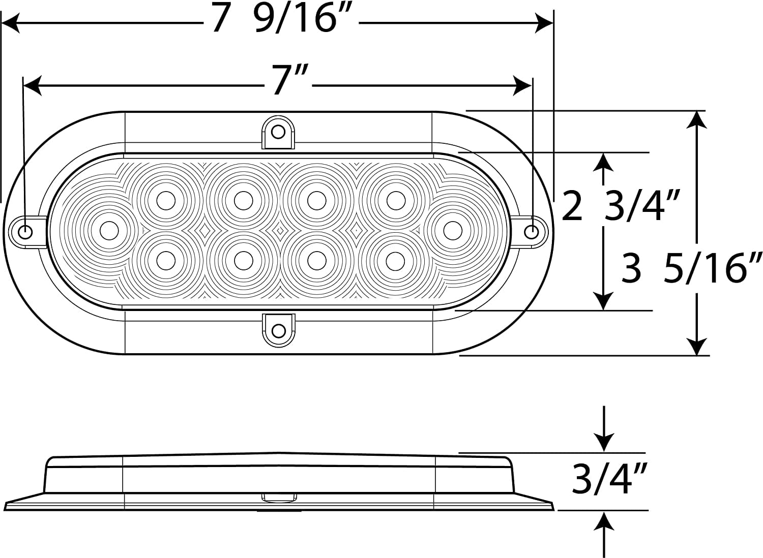 STL88RCPGP Clear Lens with Red Diodes 6" Oval Sealed LED Light for Surface Mount