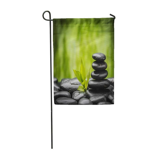 POGLIP Green Spa Zen Basalt Stones and Bamboo Ayurveda Rock Garden Flag Decorative Flag House Banner 12x18 inch