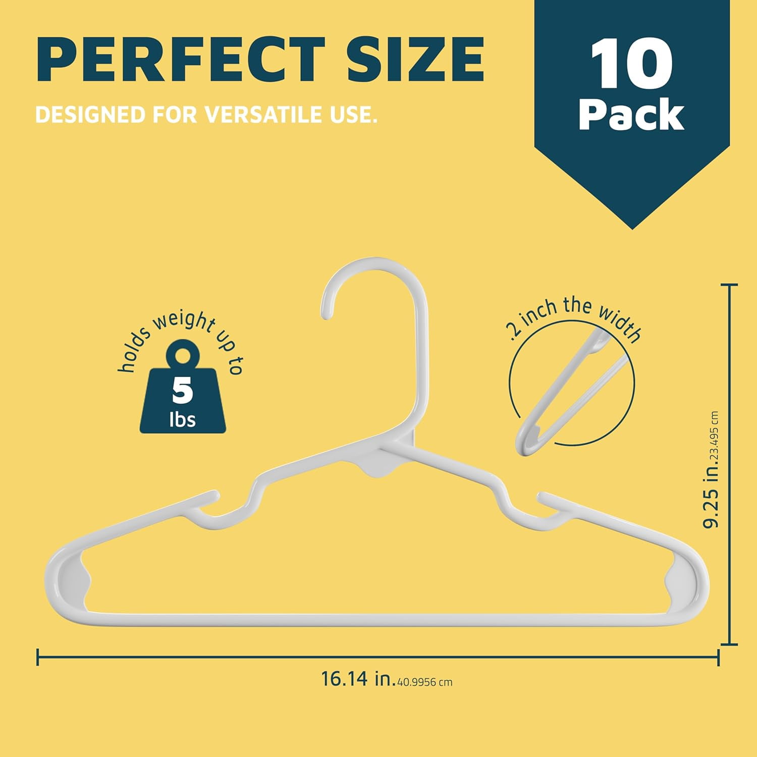 Plastic Kids Clothes Hanger – Children Clothes Hanger with Shoulder Notch, 11.6 Inch Space-Saving Closet Organizer for Baby, Toddler, and Kids Clothing, Hold Up to 5 lbs, Pack of 10, White