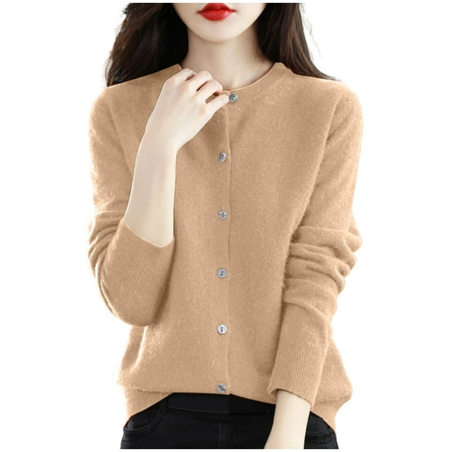 cfhntfmh Cardigan Sweater for Women Long Sleeve Soft Tops Crewneck Solid Button down Sweater Coat 2024 Fall