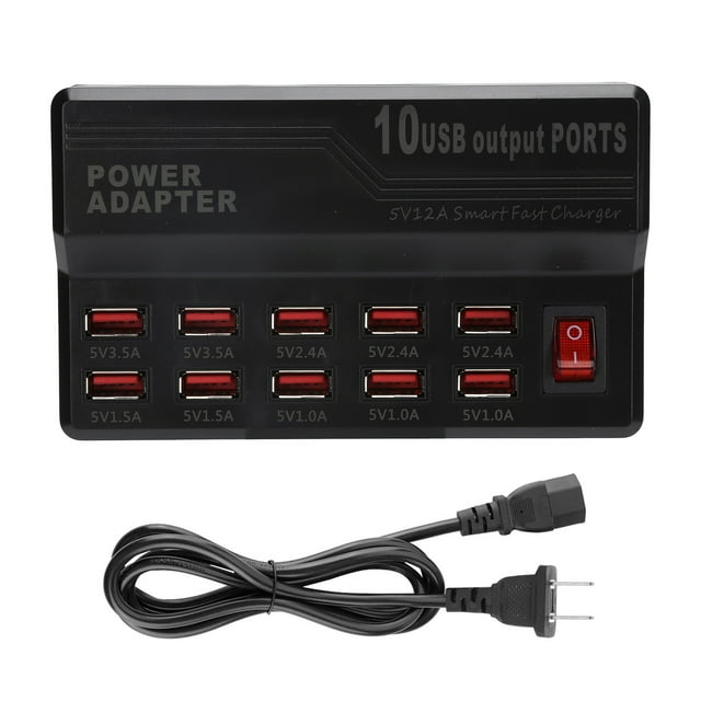 Usb Smart Charger, 12A 10 Ports Fast Charging Dock Block Strong Compatibility With 5V Power Supply For Mobile Phones For Mp3 Mp4 Dv Hands-Free US Plug