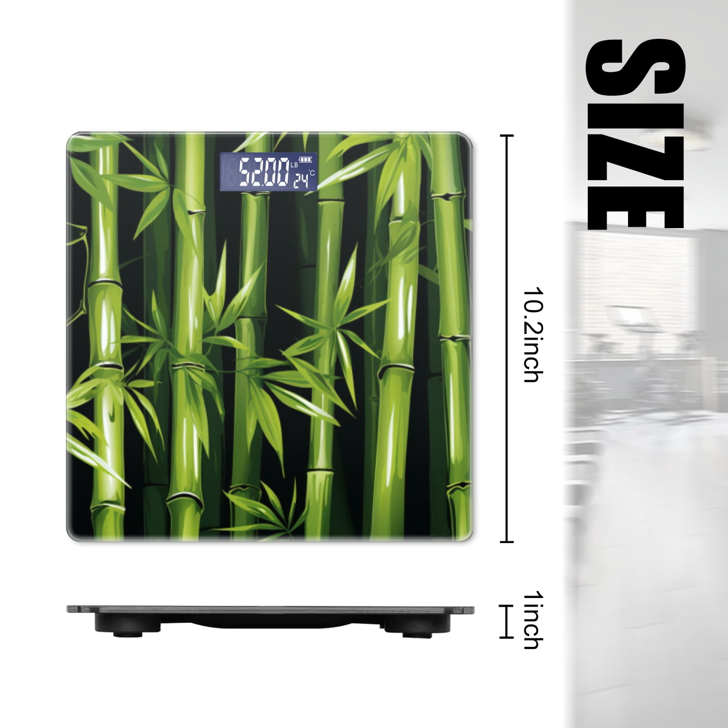 Bathroom Scale, Highly Accurate Digital Body Scale,Precisely Measures Weight up to 400 lbs-Green Bamboo With Black Background