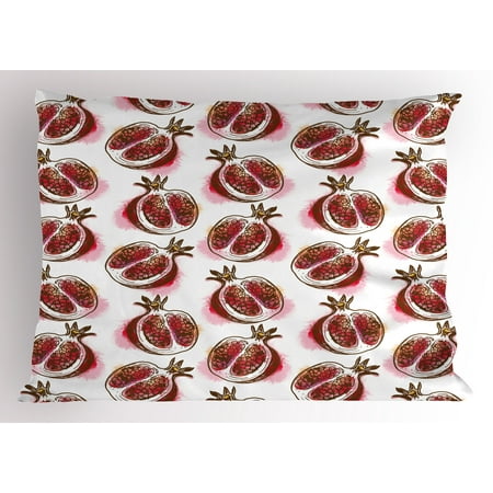 Mediterranean Pomegranate (Fruits Pillow Sham Pomegranate Flowering Blurry Watercolor Mediterranean Taste Shrub Image, Decorative Standard King Size Printed Pillowcase, 36 X 20 Inches, Fuchsia Red Umber Rose, by)