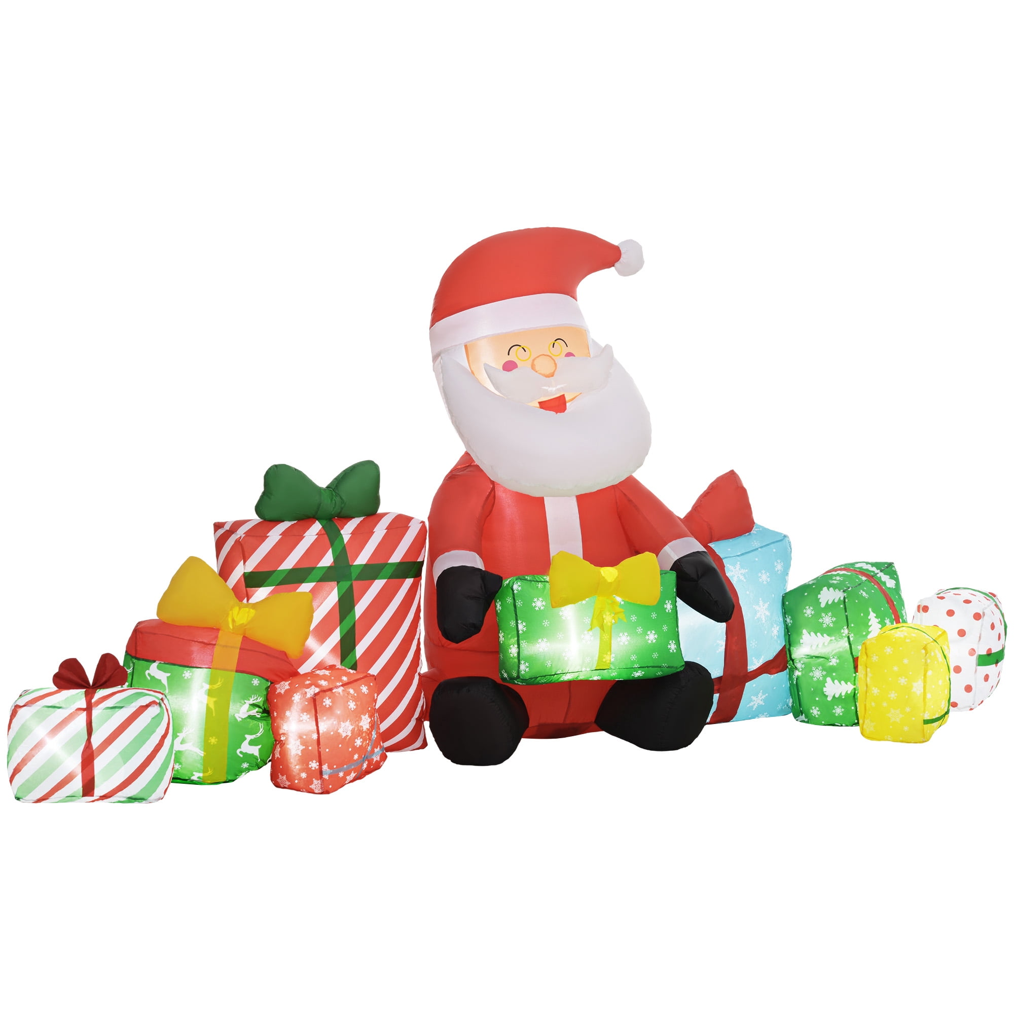 4.4' Christmas Inflatables Santa Claus and Gi Ft Boxes with White LED Lights, Blow-Up Outdoor Christmas Decorations for Lawn Garden Party