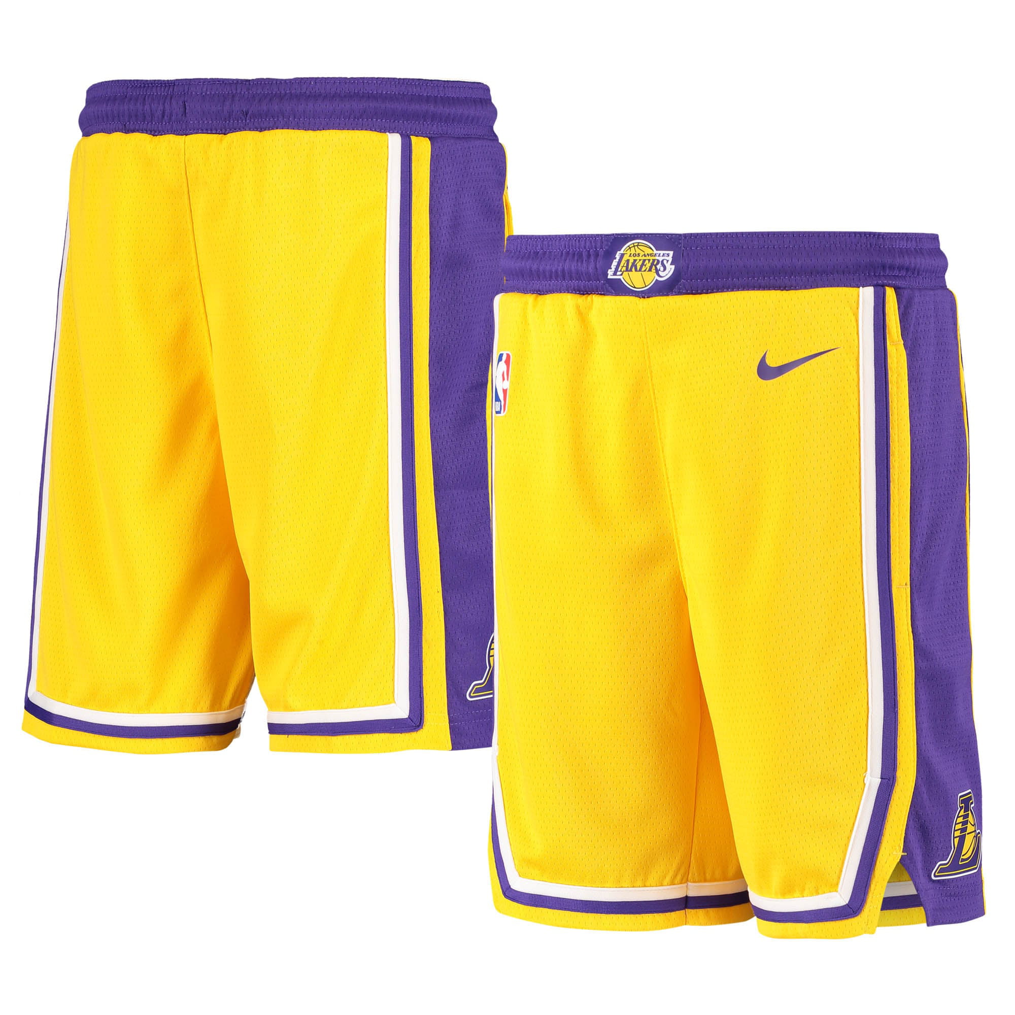 Retro Los Angeles Lakers Basketball Shorts Stitched Gold Logo Purple 